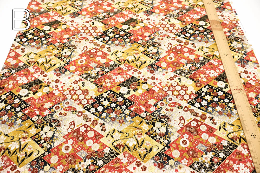 Cotton Sharting Printed Fabric - Japanese-style - Diamonds and Flowers - nomura tailor