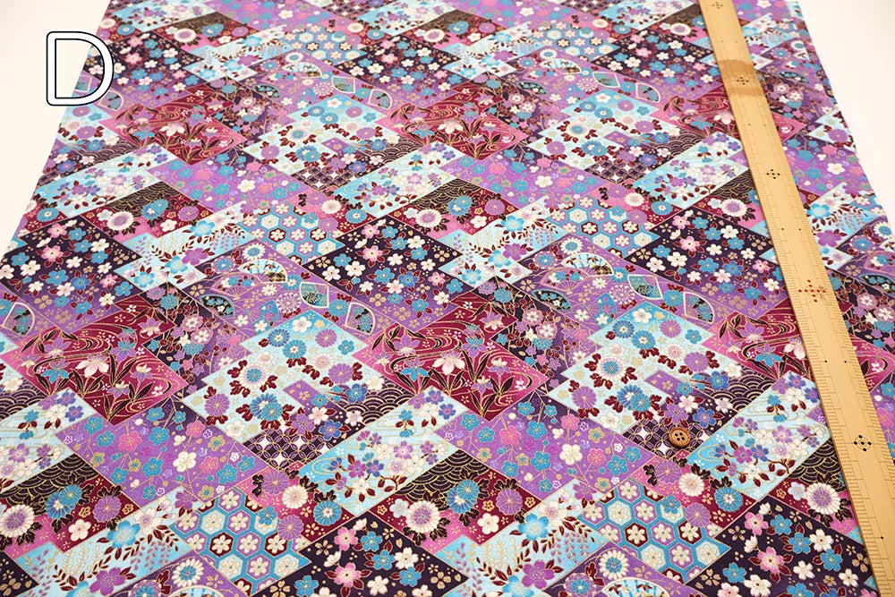 Cotton Sharting Printed Fabric - Japanese-style - Diamonds and Flowers - nomura tailor