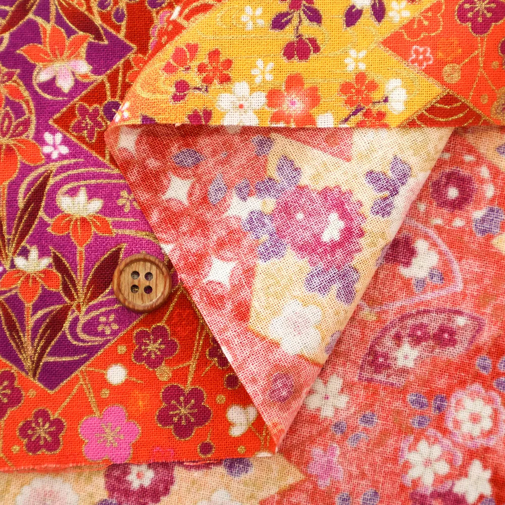 Cotton Sharting Printed Fabric - Japanese-style - Diamonds and Flowers - nomura tailor
