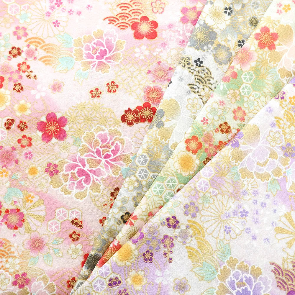 Cotton Embossed Printed Fabric - Kyosaika Series - Cherry Blossom - nomura tailor