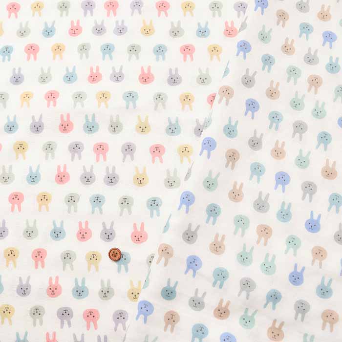 Cotton double gauze print fabric - lots of bunnies - nomura tailor