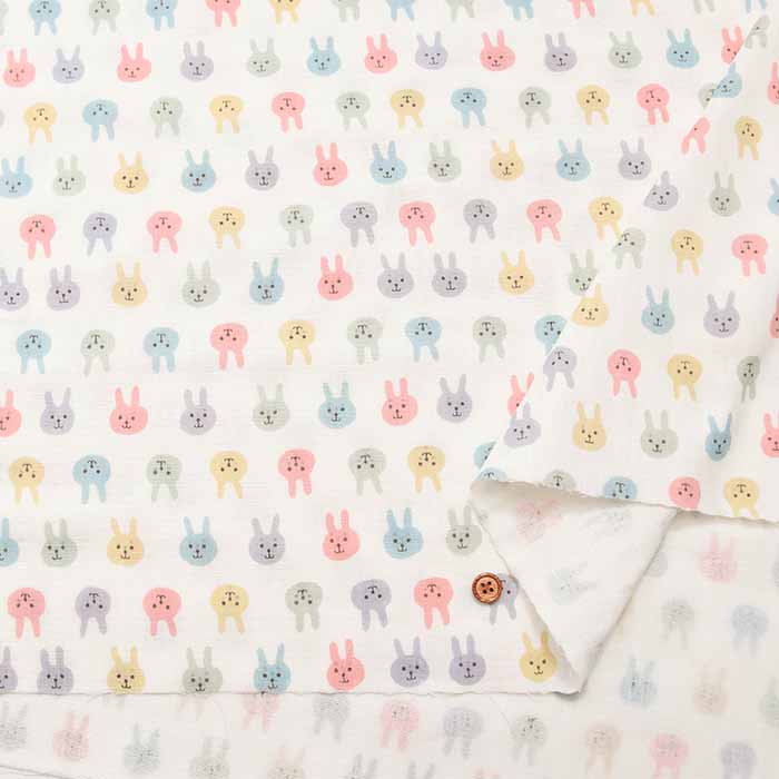 Cotton double gauze print fabric - lots of bunnies - nomura tailor