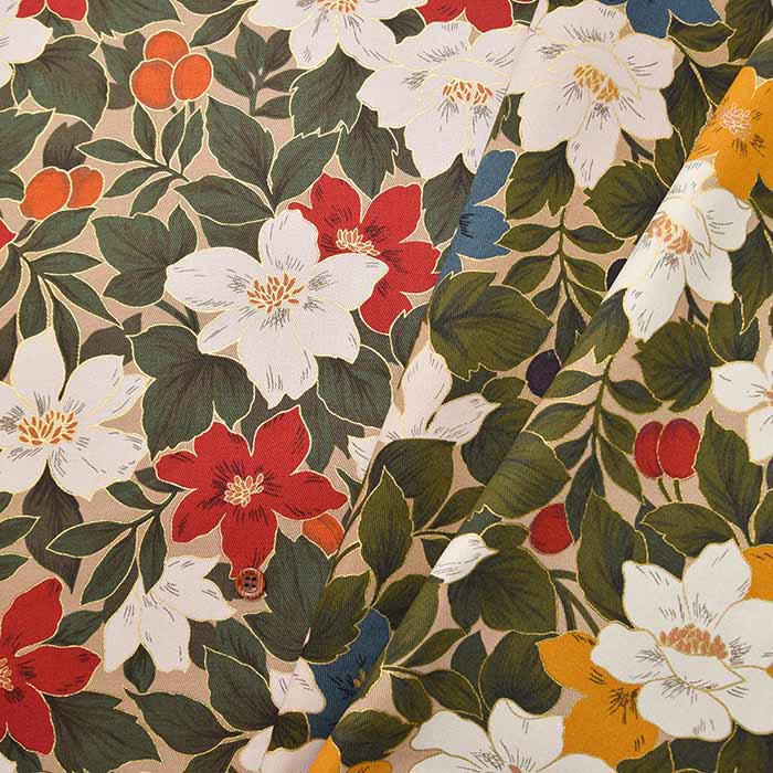 Cotton twill print fabric nuts and flowers - nomura tailor