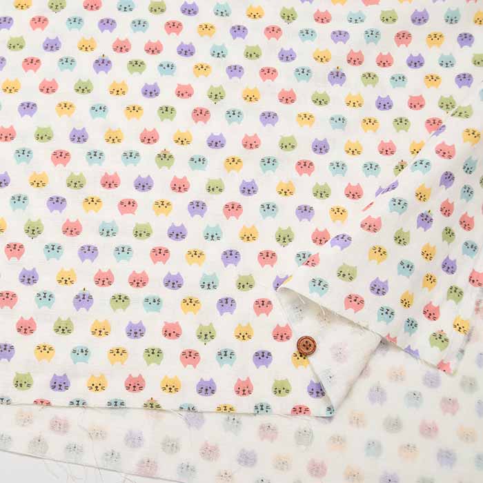 Cotton double gauze printed fabric Cat Face - nomura tailor