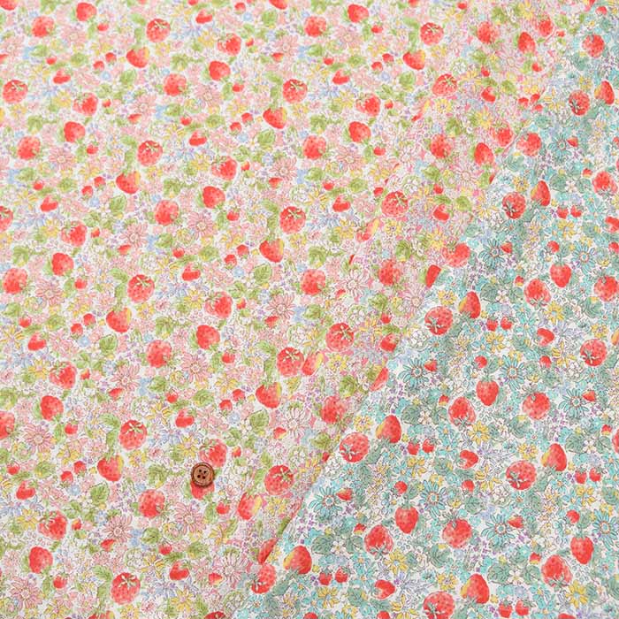 Cotton broadcloth print fabric with small flowers and strawberries - nomura tailor