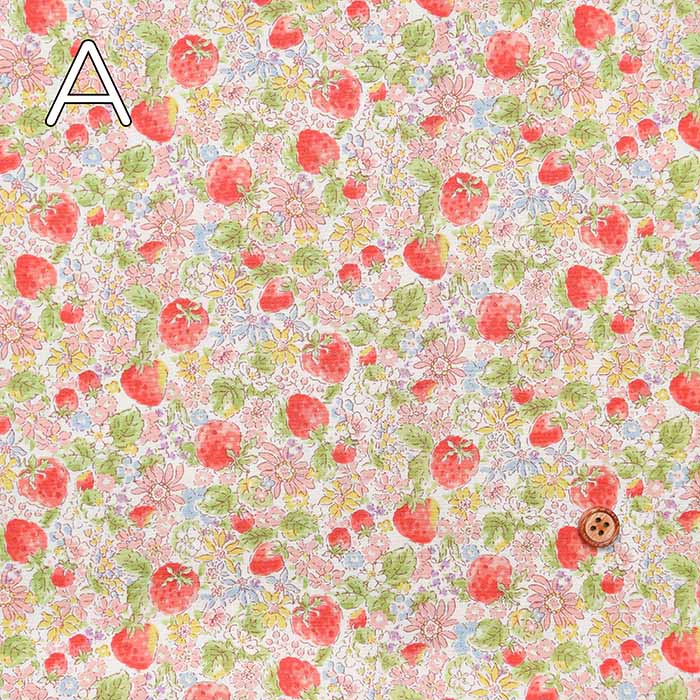 Cotton broadcloth print fabric with small flowers and strawberries - nomura tailor