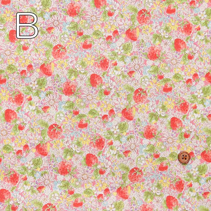 Cotton broadcloth print fabric with small flowers and strawberries - nomura tailor