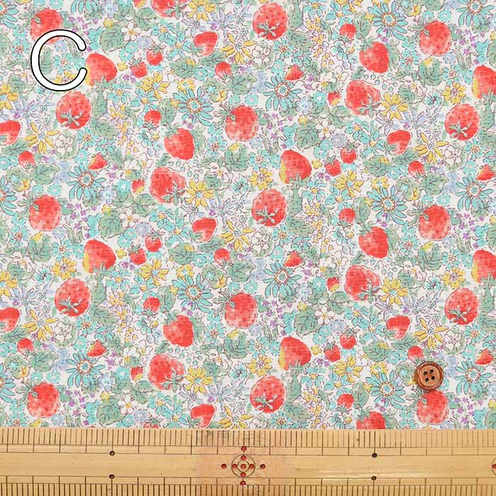 Cotton broadcloth print fabric with small flowers and strawberries - nomura tailor