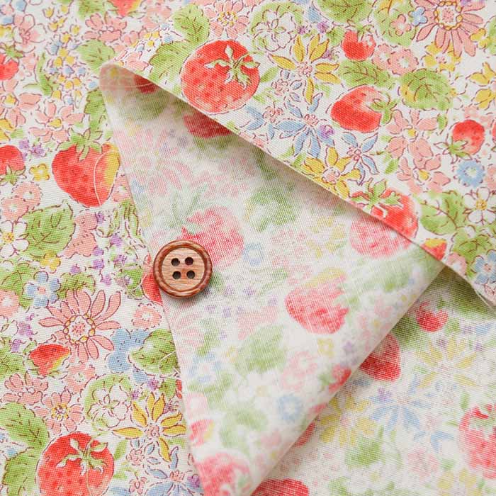 Cotton broadcloth print fabric with small flowers and strawberries - nomura tailor