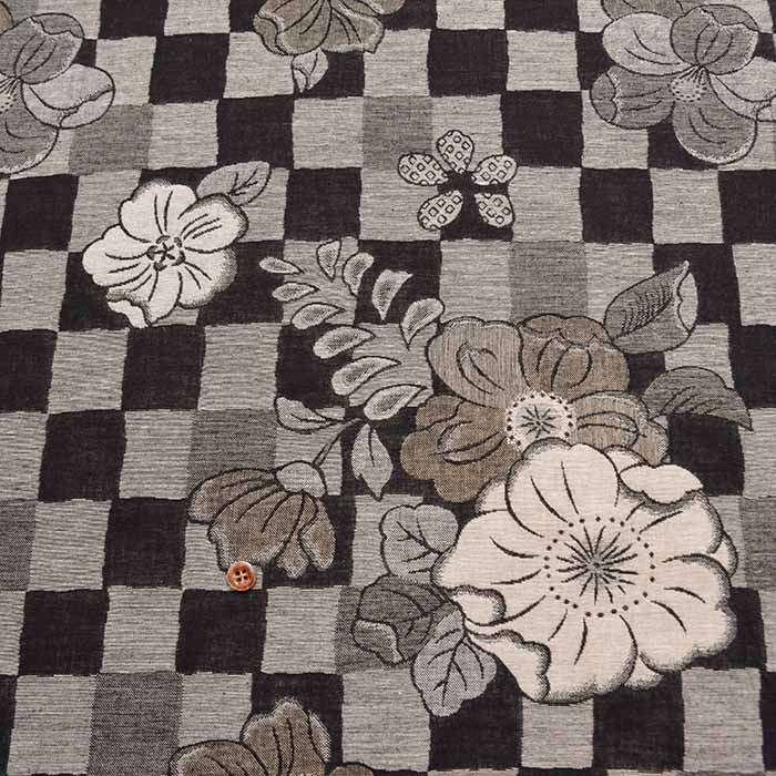 Cotton double weave jacquard fabric Checkered and Flower - nomura tailor