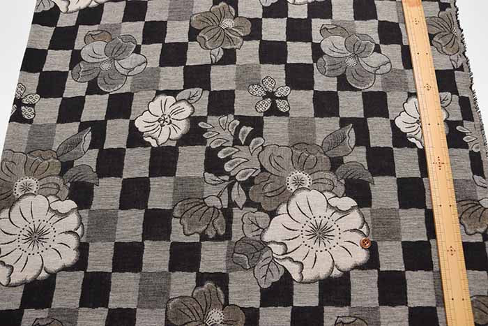 Cotton double weave jacquard fabric Checkered and Flower - nomura tailor