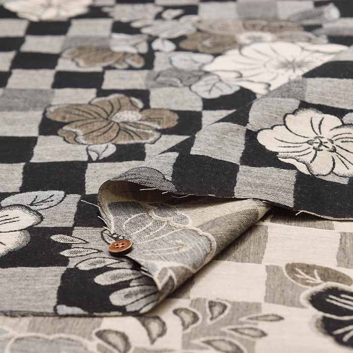 Cotton double weave jacquard fabric Checkered and Flower - nomura tailor