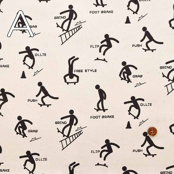 Cotton twill printed fabric Skateboard pictogram - nomura tailor