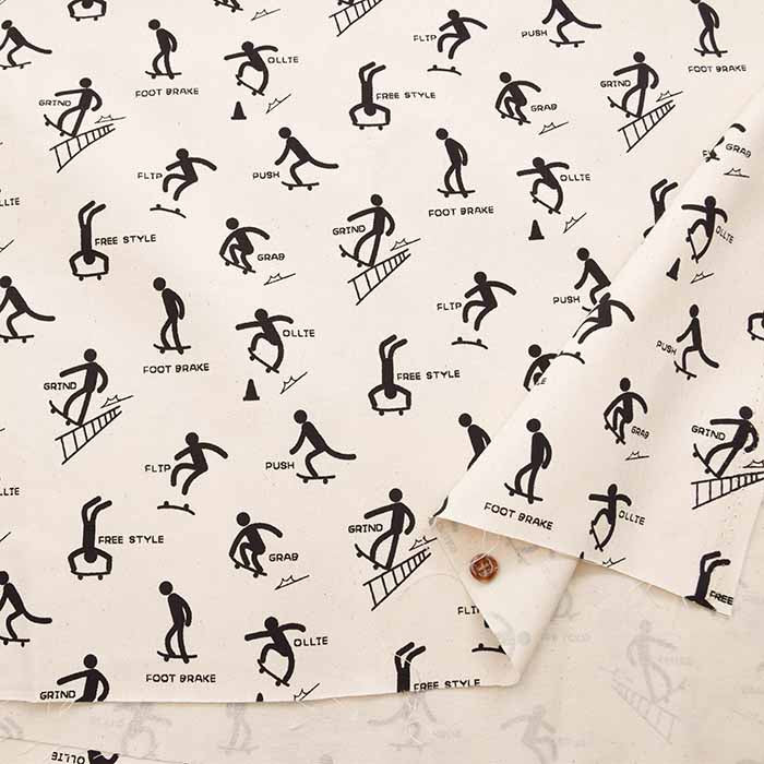 Cotton twill printed fabric Skateboard pictogram - nomura tailor