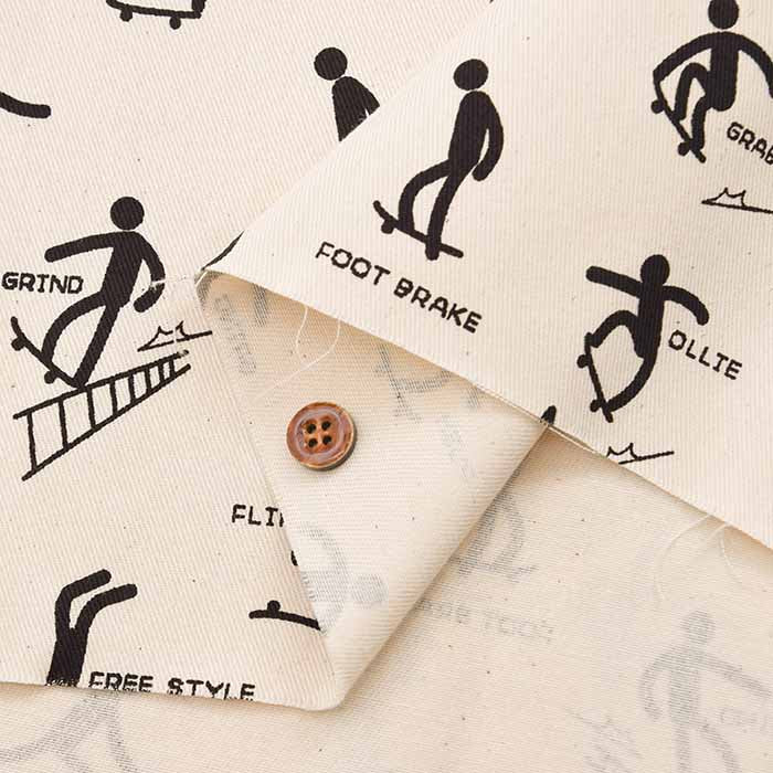 Cotton twill printed fabric Skateboard pictogram - nomura tailor