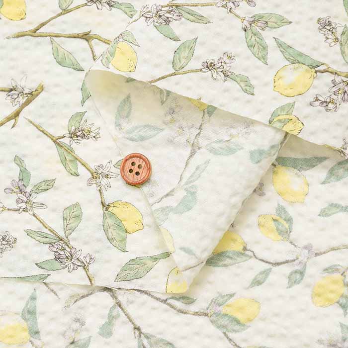 Cotton poplin ripple printed fabric Lemon - nomura tailor