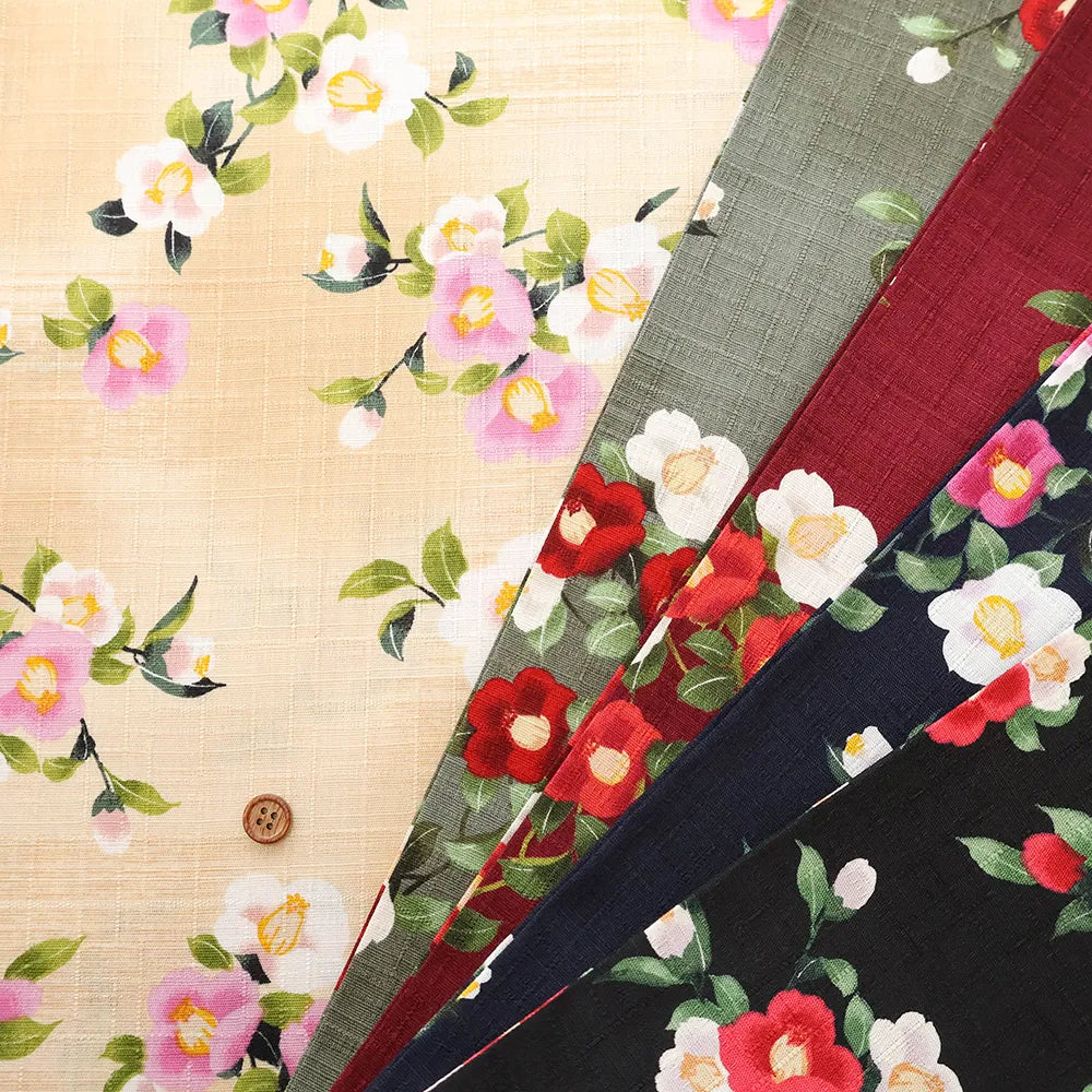 Cotton Southern Cross Printed Fabric - Camellia Pattern with Blurred Dye Effect - nomura tailor