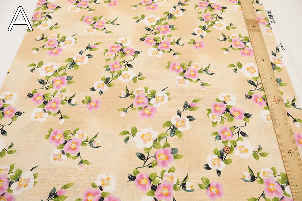 Cotton Southern Cross Printed Fabric - Camellia Pattern with Blurred Dye Effect - nomura tailor