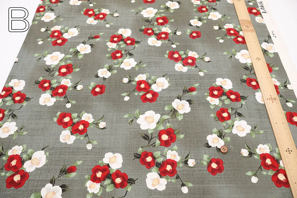 Cotton Southern Cross Printed Fabric - Camellia Pattern with Blurred Dye Effect - nomura tailor