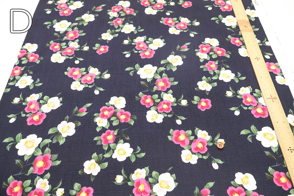 Cotton Southern Cross Printed Fabric - Camellia Pattern with Blurred Dye Effect - nomura tailor
