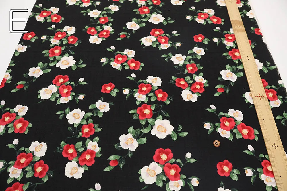 Cotton Southern Cross Printed Fabric - Camellia Pattern with Blurred Dye Effect - nomura tailor