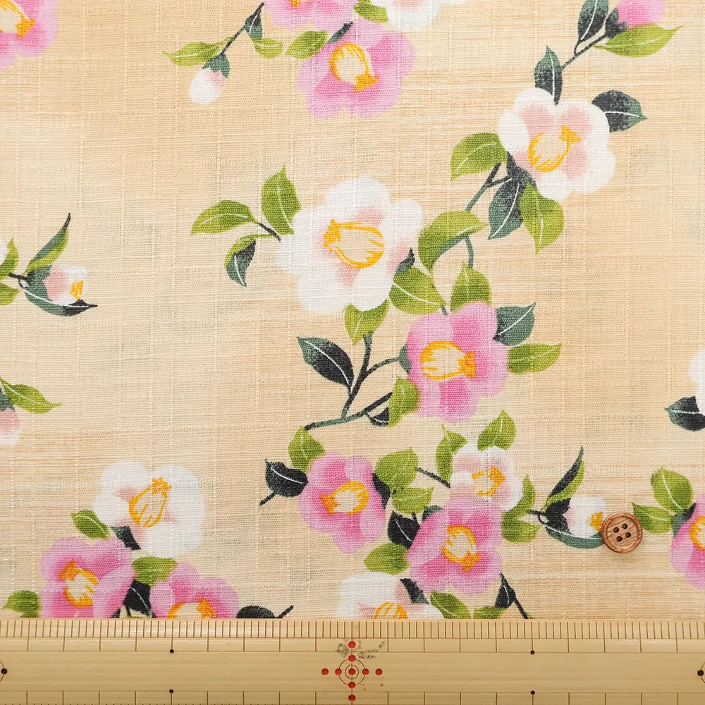 Cotton Southern Cross Printed Fabric - Camellia Pattern with Blurred Dye Effect - nomura tailor