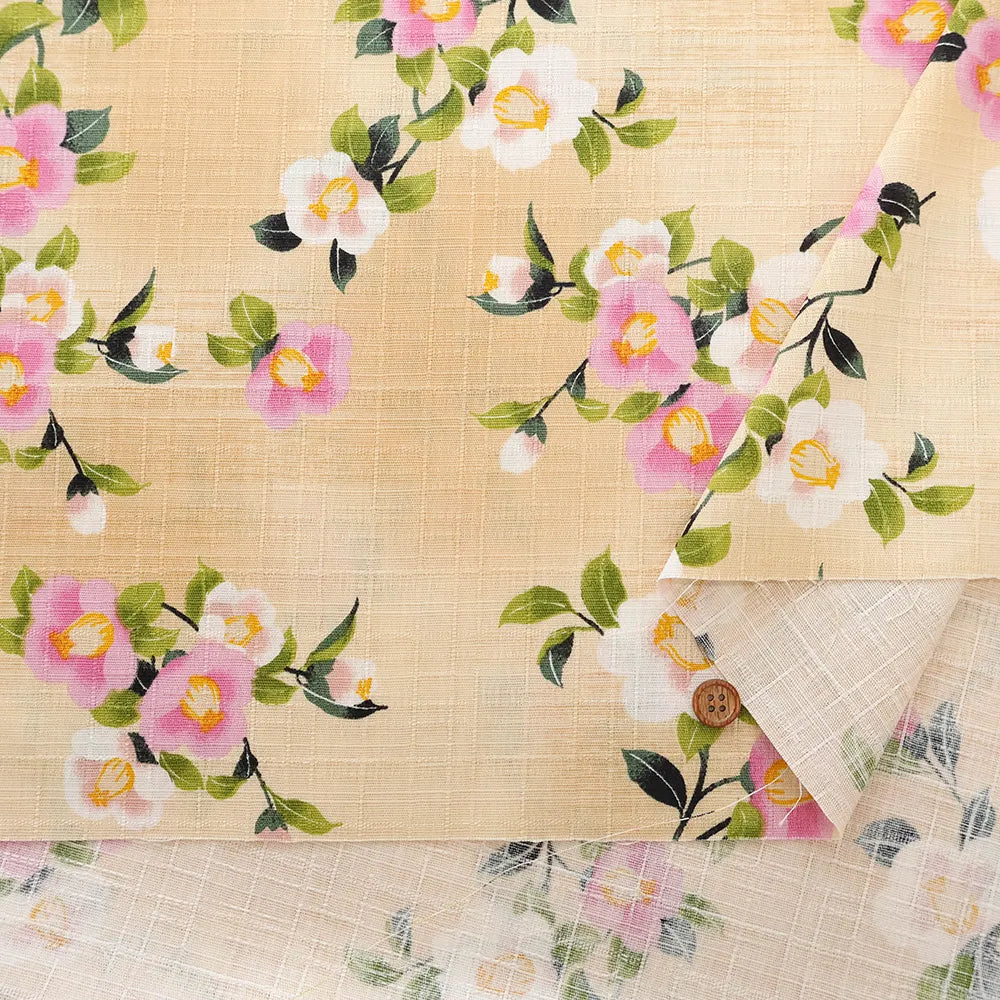 Cotton Southern Cross Printed Fabric - Camellia Pattern with Blurred Dye Effect - nomura tailor