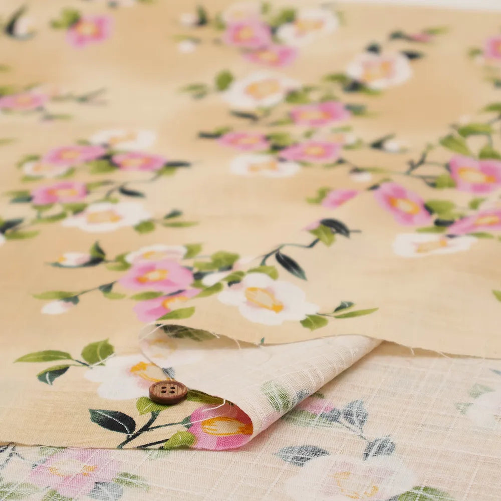 Cotton Southern Cross Printed Fabric - Camellia Pattern with Blurred Dye Effect - nomura tailor