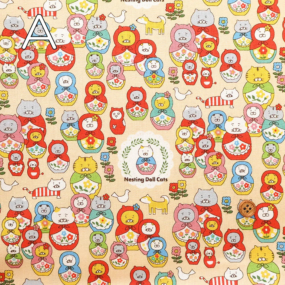 Cotton Canvas Printed Fabric ネコリョーシカ - nomura tailor