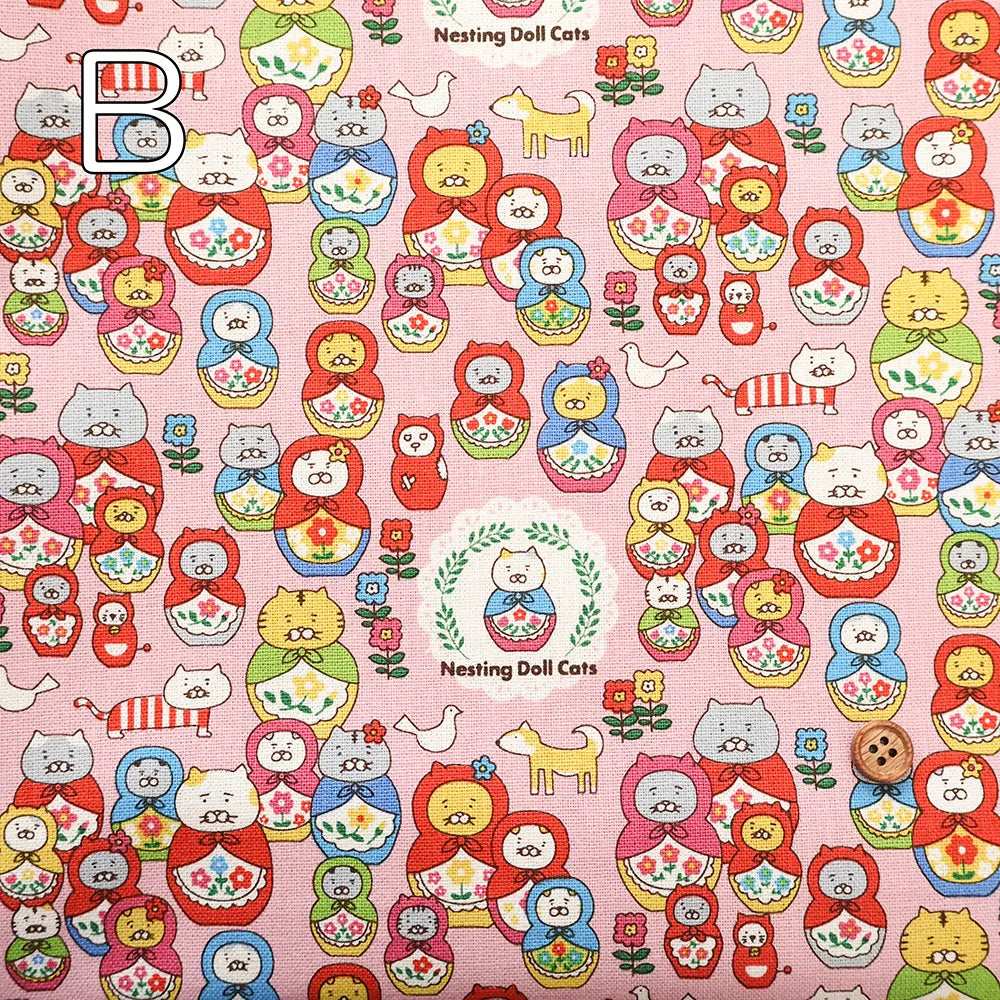 Cotton Canvas Printed Fabric ネコリョーシカ - nomura tailor