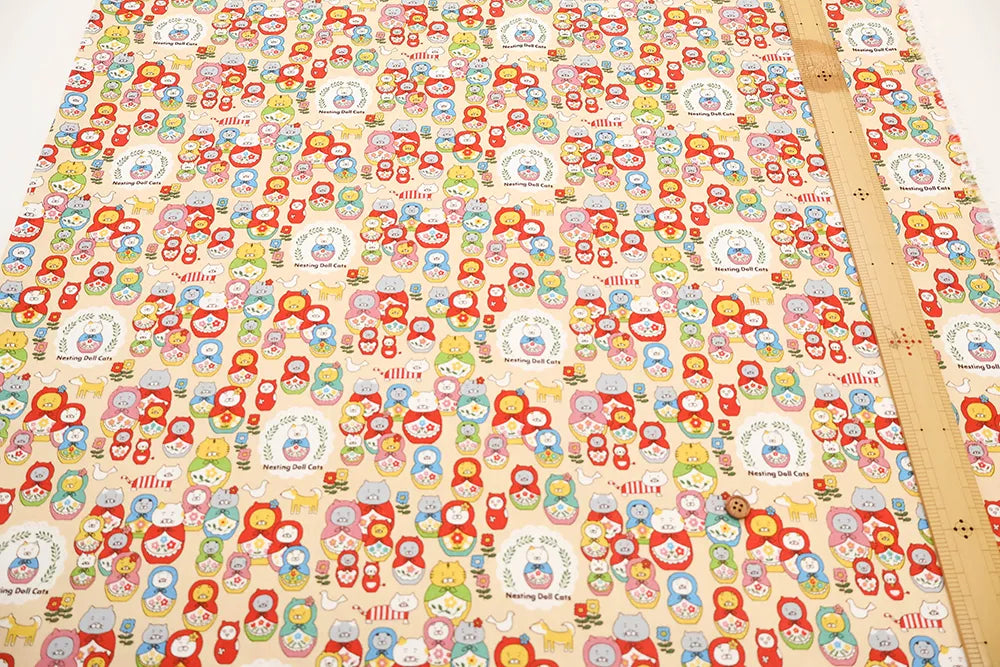 Cotton Canvas Printed Fabric ネコリョーシカ - nomura tailor