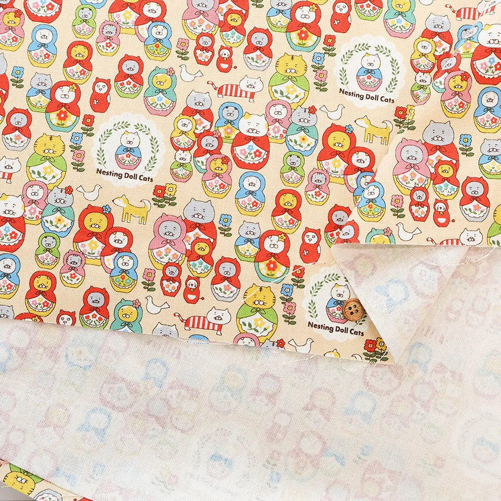 Cotton Canvas Printed Fabric ネコリョーシカ - nomura tailor