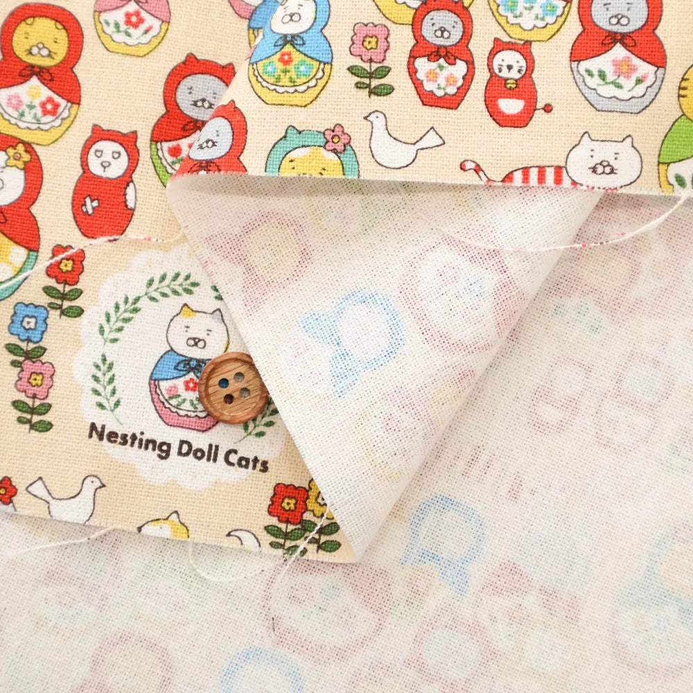 Cotton Canvas Printed Fabric ネコリョーシカ - nomura tailor