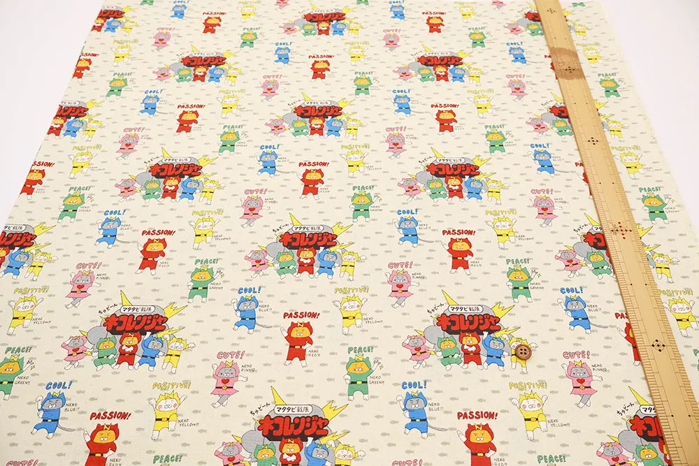 Cotton Canvas Printed Fabric ネコレンジャー - nomura tailor