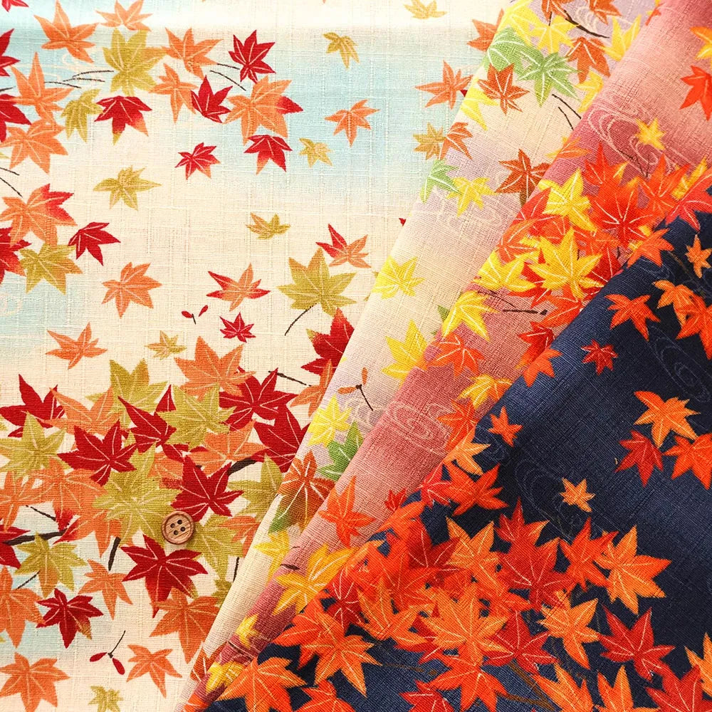 Cotton Southern Cross Printed Fabric - Flowing Water and Autumn Leaves Pattern - nomura tailor