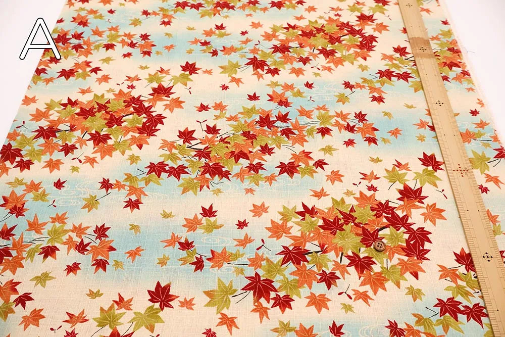 Cotton Southern Cross Printed Fabric - Flowing Water and Autumn Leaves Pattern - nomura tailor