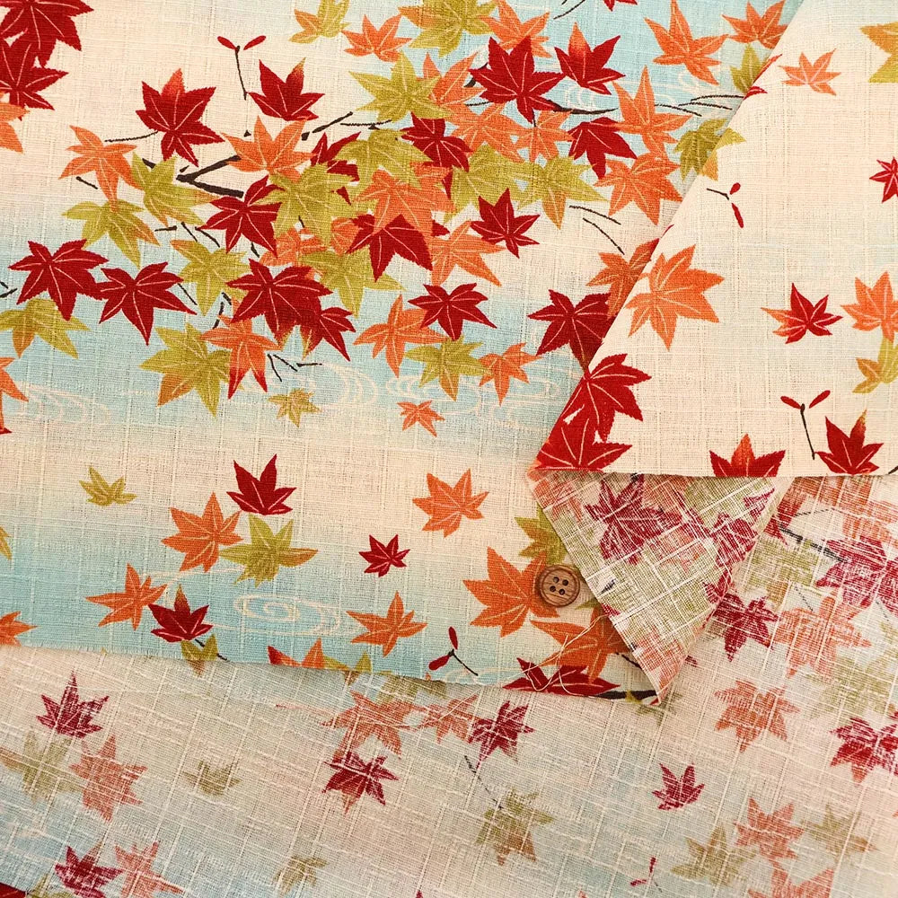 Cotton Southern Cross Printed Fabric - Flowing Water and Autumn Leaves Pattern - nomura tailor