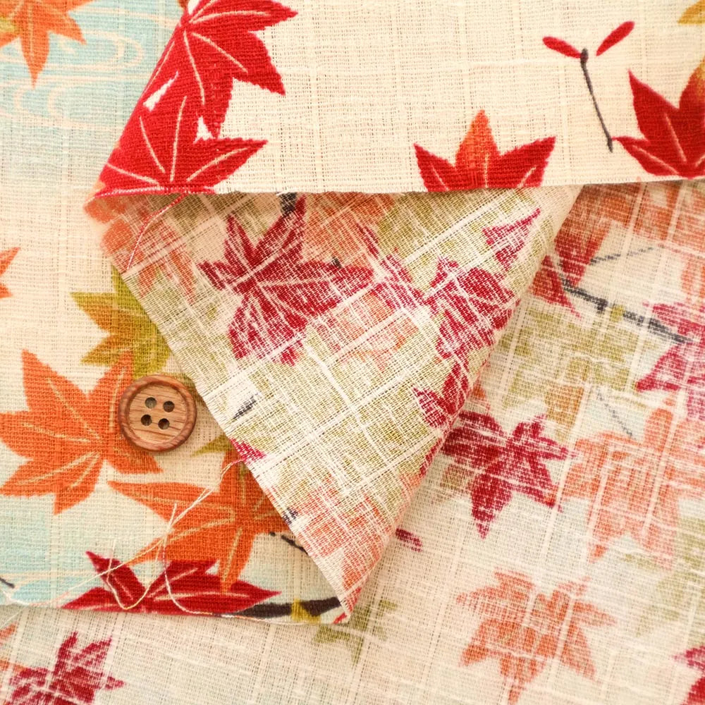 Cotton Southern Cross Printed Fabric - Flowing Water and Autumn Leaves Pattern - nomura tailor