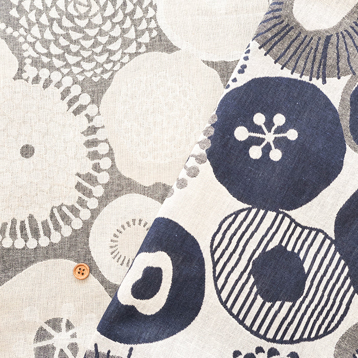Cotton Jacquard Fabric - Ink Blue Flowers - nomura tailor