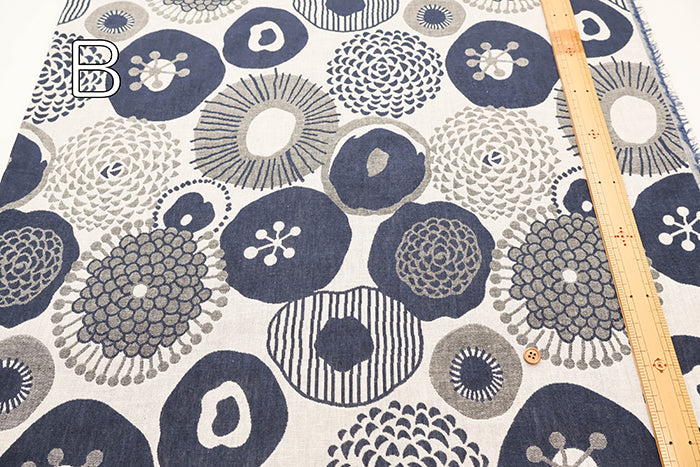 Cotton Jacquard Fabric - Ink Blue Flowers - nomura tailor