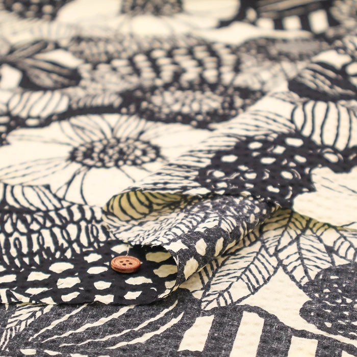 Cotton Poplin Ripple Printed Fabric - Art Flower - nomura tailor