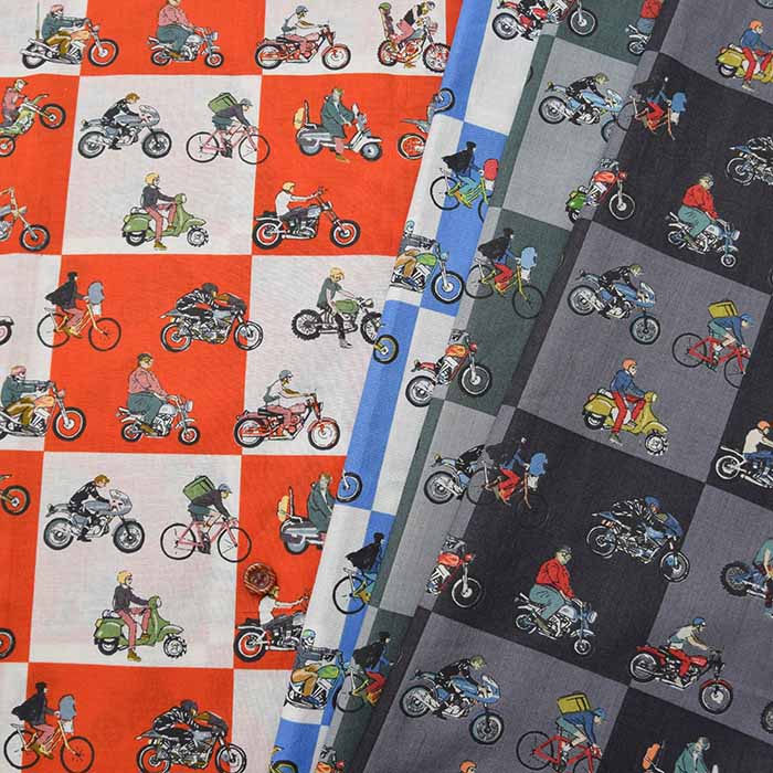 Cotton 60 loan print fabric checker bike - nomura tailor