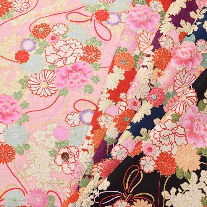 Cotton Bee Foil Print Fabric Chrysanthemum - nomura tailor