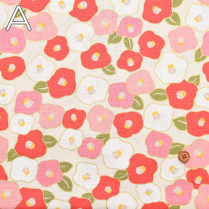 Cotton dobby lamé printed fabric Japanese camellia - nomura tailor