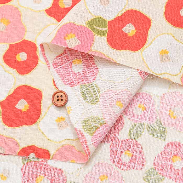 Cotton dobby lamé printed fabric Japanese camellia - nomura tailor