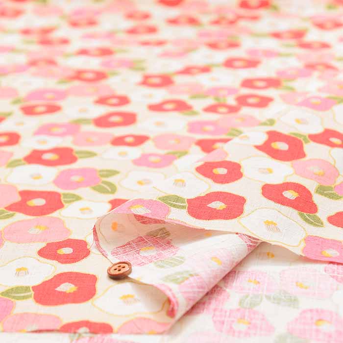 Cotton dobby lamé printed fabric Japanese camellia - nomura tailor