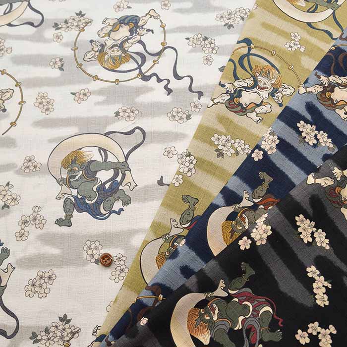 Cotton dobby printed fabric Wind God and Thunder God - nomura tailor