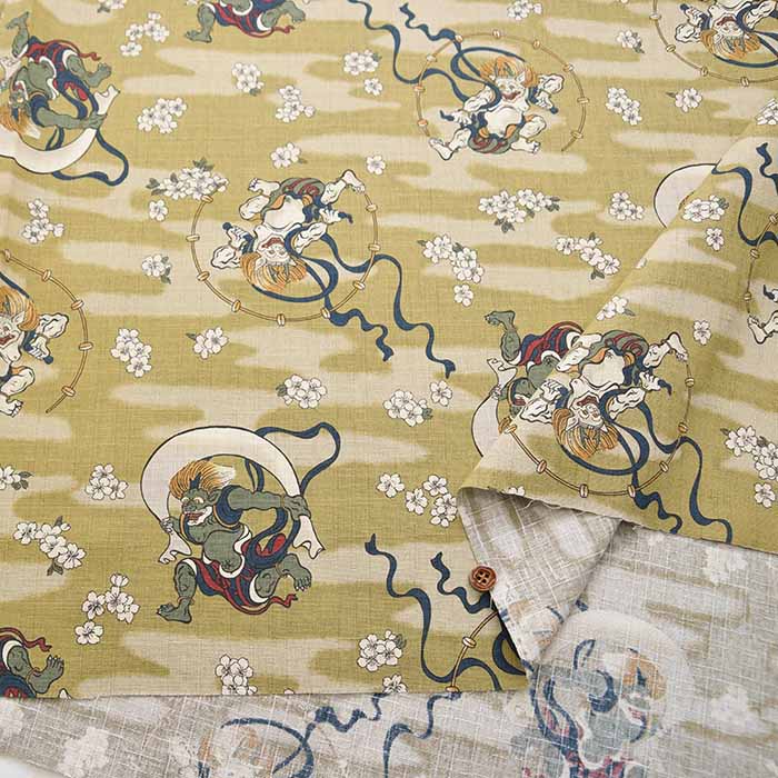 Cotton dobby printed fabric Wind God and Thunder God - nomura tailor