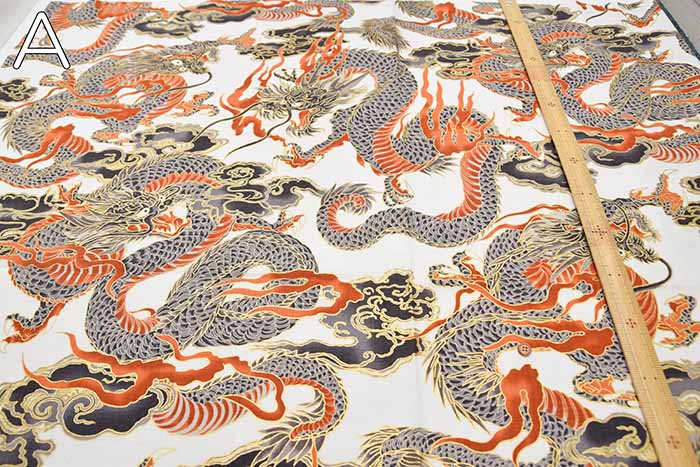 Cotton dobby lamé printed fabric Large dragon - nomura tailor