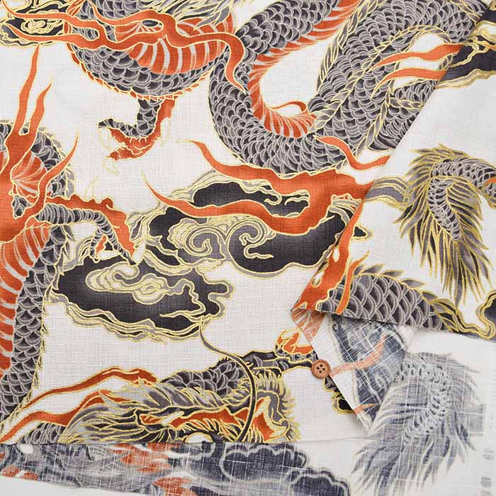 Cotton dobby lamé printed fabric Large dragon - nomura tailor